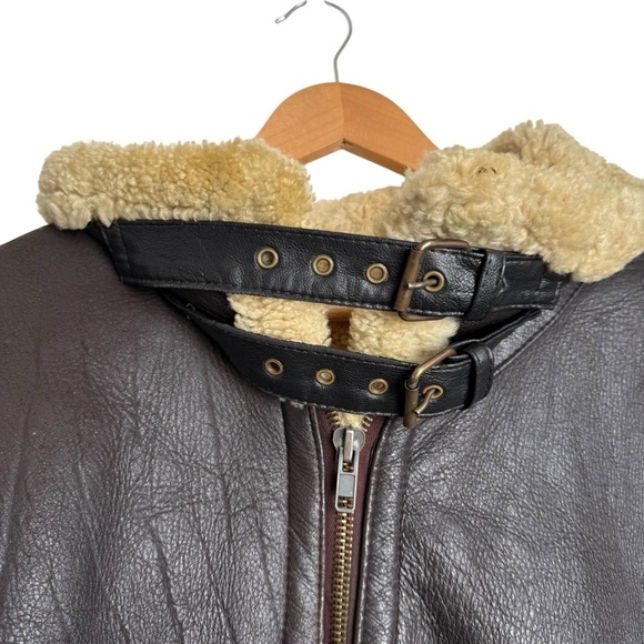 AVIREX TYPE B-3 FLIGHT LEATHER SHEEPSKIN SHEARLING BOMBER JACKET Size 56 FLAWED - Picture 5 of 15